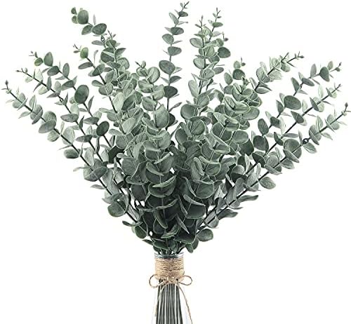 TIPISO 15PCS Artificial Eucalyptus Leaves Fake Plant Branches Faux Greenery Real Touch for Floral Arrangement Vase Bouquets Farmhouse Wedding Greenery Decor (Tall 18.11 inches)