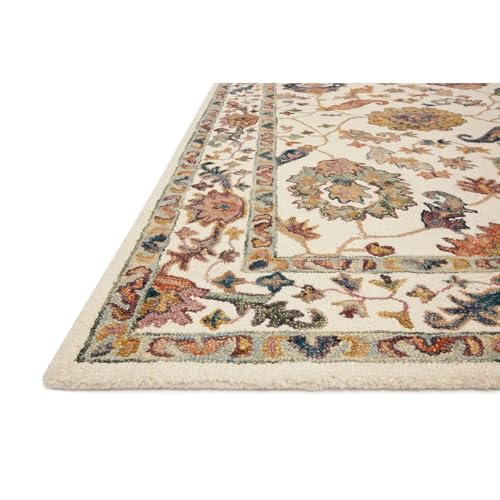 Image of Hand-Tufted Wool Carpet for Living Room 6x8 feet Ivory Multicolor Traditional Design Anti-Skid High Pile Thick Carpet & Rugs for Bedroom & Hall
