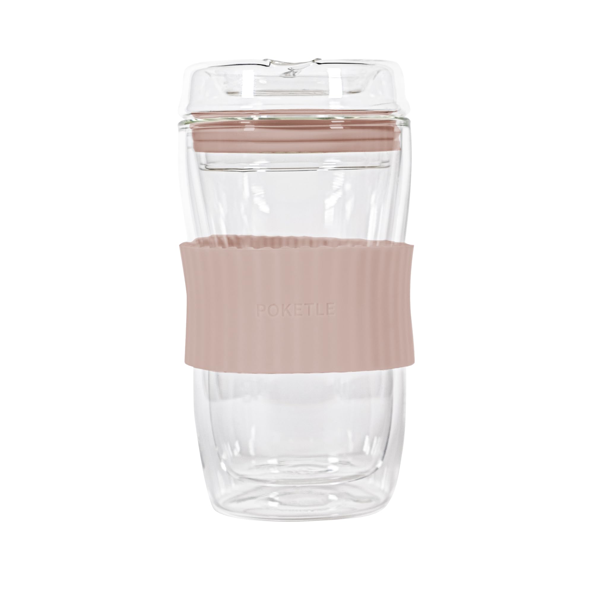 Gobelet en verre borosilicate avec manchon silicone beige Poketle lave-vaisselle