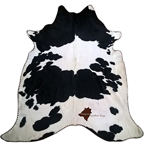 Patagonia Leather Rugs Alfombra de Piel de Vaca Black/White con Borde en Cuero (Cod. 530)