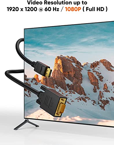 Cablecreation Dp To Vga Cable 10Ft Displayport To Vga Cable Gold Plated 1080P@60Hz, Standard Dp Male To Vga Male Cable, Black Color #TOP5