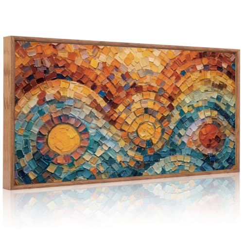 Image of CHDITB 3D Textured Boho Sun Bloom Wall Art,Vibrant Color‑Block Wall Decor
