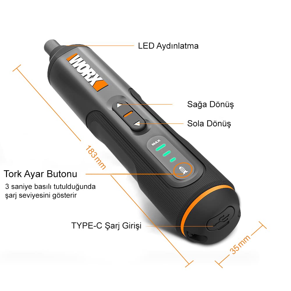 WORX WX240 3,6 V (4 V max) Mini-Elektroschrauber mit 3-Gang-Drehmoment