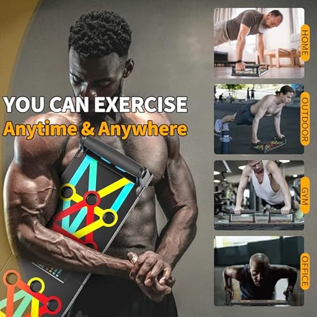 Multi-Functional Push-Up Plate with 4 Color Zones and 16 Holes. Portable and Foldable Push-up Board with Handle for Muscle Building and Strength Training