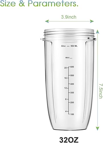 Miniatura 5 de Piezas de repuesto de 32 oz (2 unidades) Vasos de repuesto para licuadora compatibles con NutriBullet 600w y 900w Blender
