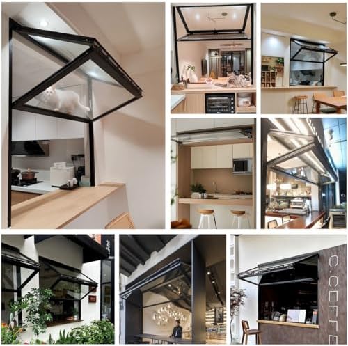 Foldable Sliding Veal Serving Window - 5MM Recessed Aluminum Alloy Double Hung Window for Café, Dining Car, Fast Food Restaurant - Customizable Size (31.4x39.3in)