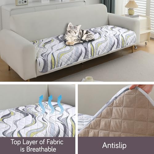 Image of HOKIPO Printed Waterproof + Anti-Slip + Quick Dry Sofa Seat Mats, Curved Lines Pearl White - Length 110cm (AR-5230-P1)