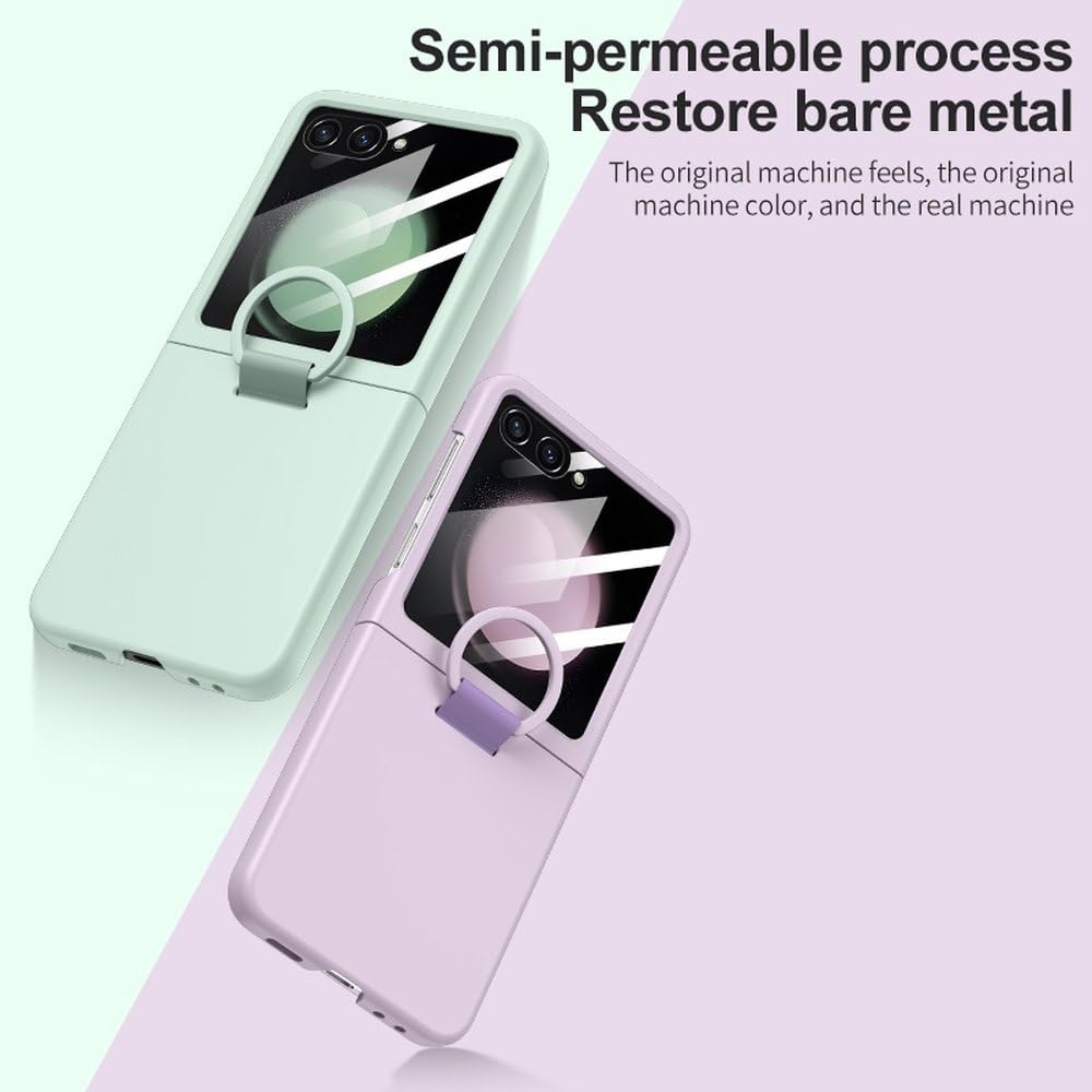 Funda con Anillo Protector de Pantalla de Vidrio Templado para Samsung Galaxy Z Flip 5, Morado Claro, para Galaxy Z Flip 5