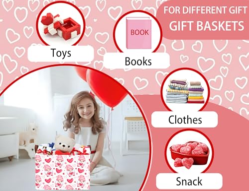 Image of Large Valentine's Day Basket Heart Shaped Storage Bin for Gifts Collapsible Organizer Room Decor (Pink Gnome Love)
