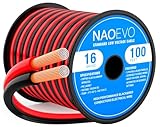 NAOEVO 16 Gauge Wire 100FT, 2 Conductors Electrical Wire Red Black Cable, Flexible/Low Voltage/PVC 16 AWG Copper Clad Aluminum Extension Cord for Speaker, LED Strips, Automotive 12V/24V DC