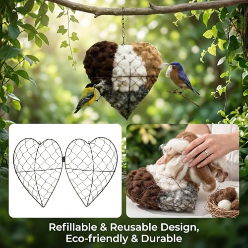 Yizemay Handgefertigtes Vogelnest In Herzform Aus Alpakafaser, Nistmaterial für Wildvögel Vögeln, Nachfüllbares Vogelhaus Nistkasten, Herz Kolibri Nistmaterialhalterung Unterschlupf.