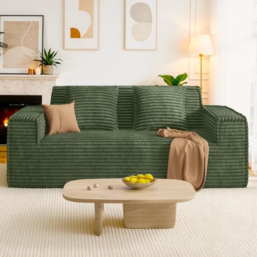Aivermeil Boneless Couch, Cord Sofa mit Schlaffunktion, Modernes Wolken-Sofa für Wohnzimmer & Balkon, 2-3 Sitzer, Keine Montage, Grün