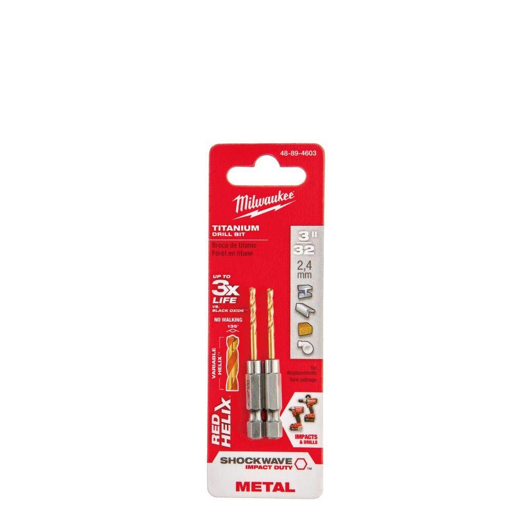 SHOCKWAVE RED HELIX 1/4 Hex Shank Impact Drill Bits 3/32" Pack of 2