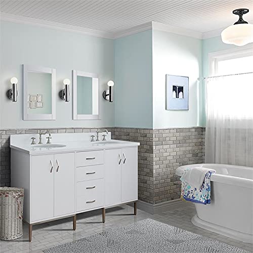 Tivoli 61" Double Oval Sink Solid Wood Vanity In White/White Quartz Stone #TOP1