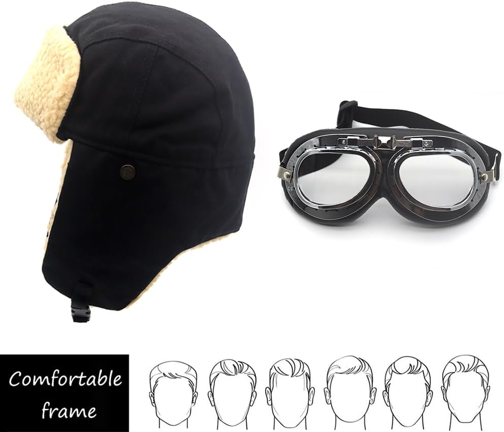 Vintage Aviator Hat and Goggles Trooper Trapper Pilot Cap Fur Ear Flaps for Adult Men Women - Image 6