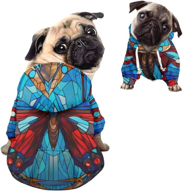 Blue Morpho - Sudadera con capucha para perro, con sombreros, para iglesia gótica, vitrales, ropa de perro de mariposa para perros, abrigo, disfraz