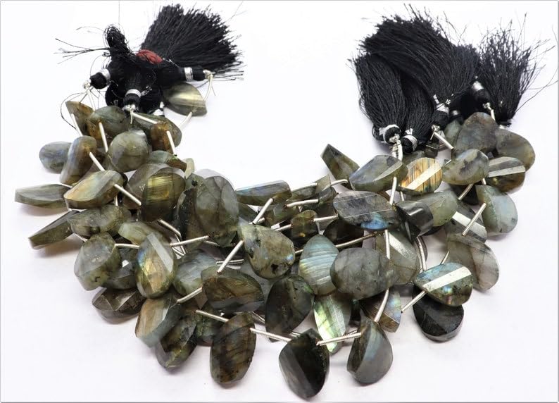 Labradorite naturelle : perles poire torsadées 10x19mm pour création de bijoux