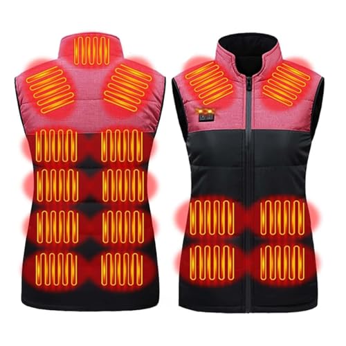 LIUHD 15 Heating Zones Heated Vest for Men/Women,Windproof Electric Heating Softshell Sleeveless Sports Jacket,Pink,XL