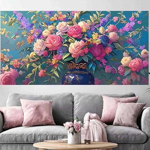 Diamond Painting Adulte Fleur 50x100cm : broderie 5D grand format pour décoration murale salon