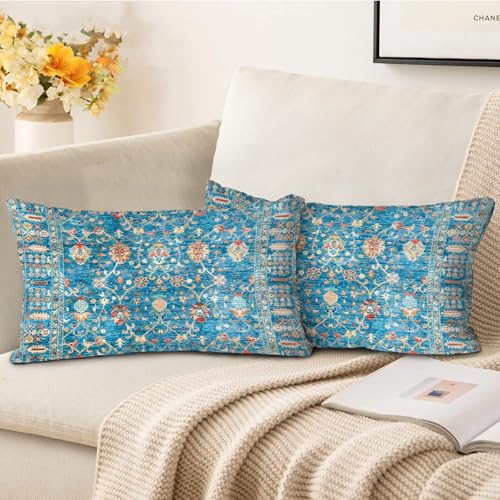 BUAEL Boho Throw Pillow Covers 12x20 inch Set of 2,Boho Vintage Carpet Pattern Antique Ethnic Decor Double Sided Pattern Cushion Cover Soft Pillow Case Living Sofa Room Bed Square Pillow Cover
