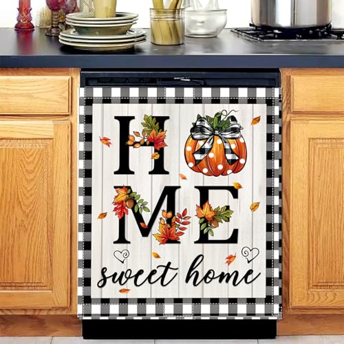 Image of Fall Thanksgiving Dishwasher Magnet Cover, 23x26In Sweet Home Dishwasher Magnet Sticker for Kitchen Pumpkin Decor Dish Washer Magnetic Covers Autumn Fridge Panel Decal Magnets Cover