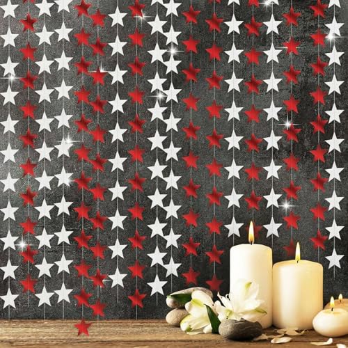 Image of Patelai 130 Feet Glitter Star Garland Banner 2026 Party Decoration Double Side Star Hanging String Streamer Paper Twinkle for Graduation Wedding Birthday (Red and White)