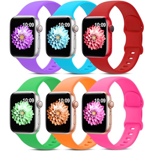 Image of 6 Pack Sport Bands Compatible with Apple Watch Band 38mm 40mm 41mm 42mm 44mm 45mm 49mm 46mm,Silicone Waterproof Strap for iWatch Apple Watch Series 11 10 9 Ultra 8 7 6 5 4 3 2 1 SE Women Men