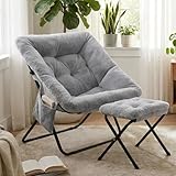 Clevich Poltrona relax con sgabello, 72 x 76 x 78 cm, pieghevole Lazy Chair in peluche, con tasca laterale e robusta struttura in metallo per angolo lettura, appartamento, soggiorno, camera da letto