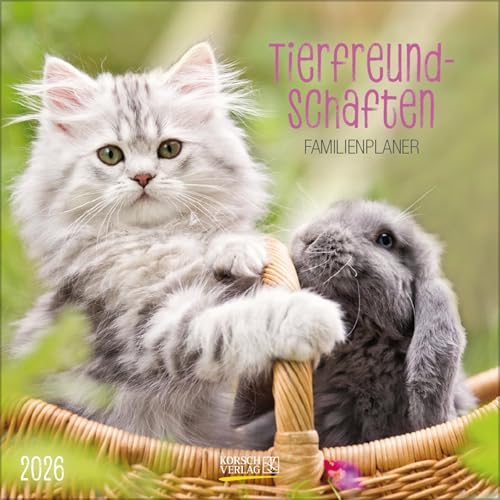 Tierfreundschaften - Familientimer 2026: Broschürenkalender mit Ferienterminen. Format: 30 x 30 cm