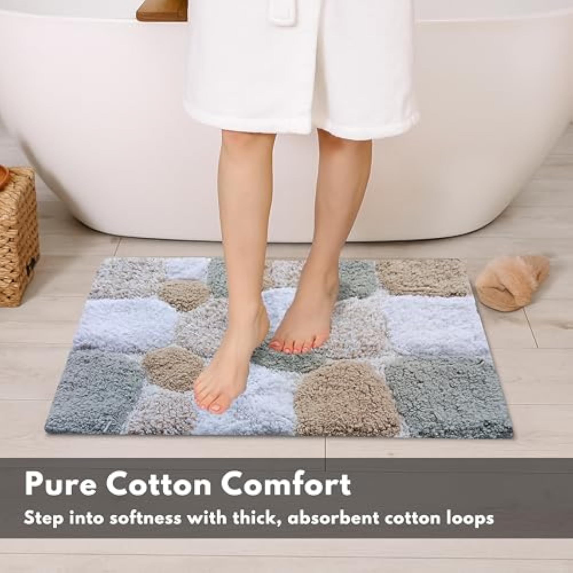 Cotton Bath Mat Set of 2, Grey Beige
