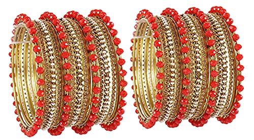 Image of NMII Metal with Zircon Gemstone, Pearls and Beads Studded Glossy Finished Bangle Set For Women and Girls