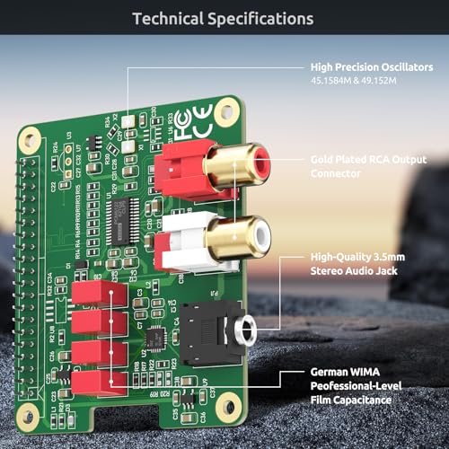 InnoMaker HiFi DAC HAT for Raspberry Pi 5/4/3B+/Zero対応 | PCM5122 384kHz/32bit DAC オーディオ拡張ボード | デュアルオシレーター & DOPサポート | RCA/3.5mm出力 (112dB SNR)