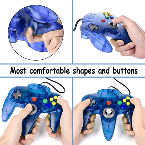 JINHOABF 2 Pack Classic N64 Controller,Wired N64 64-bit Gamepad Joystick for N64 Console (Clear Blue and Clear Red)