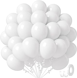 White Balloons 12 inch, White Latex Balloons 50pcs Party Balloon for Eng...