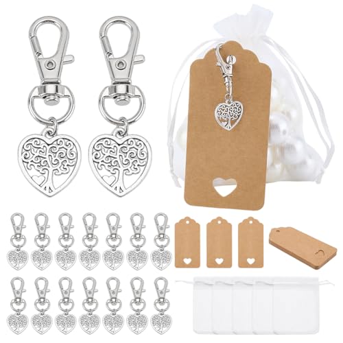 Porte-clés arbre de vie avec sachet organza et étiquette pour cadeau