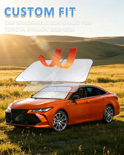 Image of Windshield Sun Shade for 2013-2018 Toyota Avalon, Custom-Fit Avalon Sun Visor Protector, 99% UV Block Heat Sun Shield, Silver Reflective Front Window Sunshade