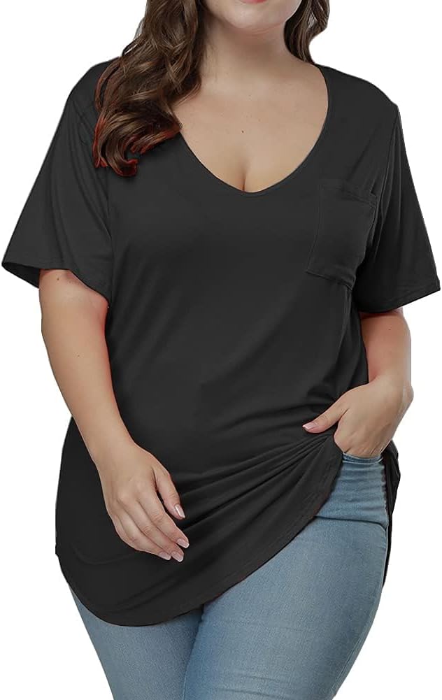 Womens Casual Scoop Collar Plus Size T Shirts Short Sleeve Loose Summer Tops Tee - Image 2