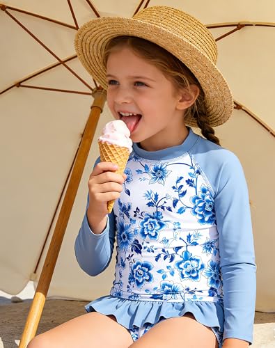 Image of Lovekider Little Girls Swimsuits 2 Pieces Swimwears Rash Guard Set Long Sleeve UPF50+ Bathing Suit for Beach 2-8T