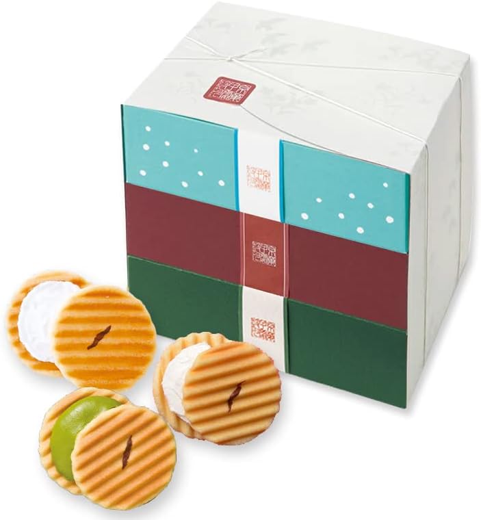 鼓月 姫千寿せんべい 三段箱 ラムネ シュガークリーム 有機抹茶 各12枚入 夏限定 一口サイズ 京都 和菓子 人気 定番 ギフト お土産 個包装 かわいい お買い得モデル