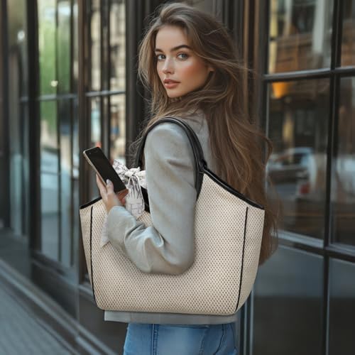 Bolso tote grande de paja tejido para mujer miniatura 2