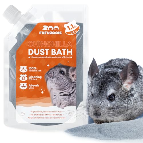 FUFUZOOIE Natural Mixed Volcanic Minerals Chinchilla Dust Bath This Ultra-fine dust for Chinchillas and Degus Promotes Coat Care and Natural Grooming. Soft, Natural Bathing Sand in 15oz.（Grey）