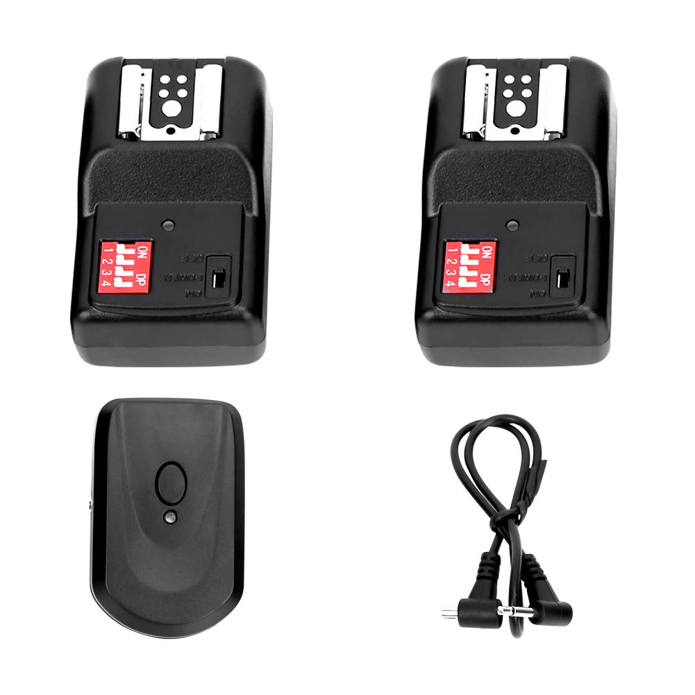 Akozon Flash Trigger 433 MHz Set di Trigger Flash Wireless a 16 canali con 1 trasmettitore 2 ricevitori 1 Cavo di sincronizzazione