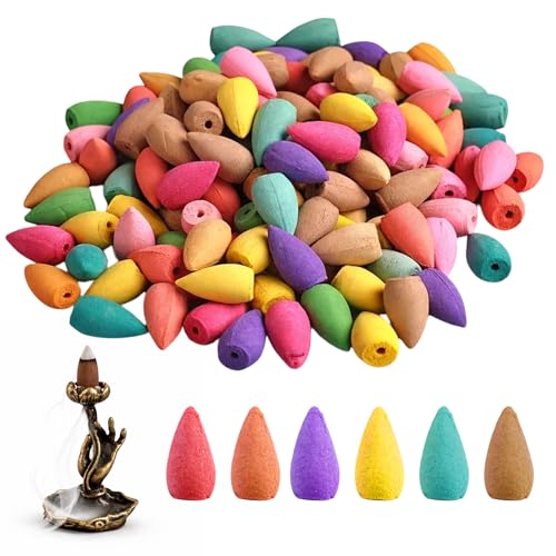 Image of 101-Piece Incense Cone Holder Set, Brass Buddha Hand Lotus Cone Incense Burner with 100 Mixed Scented Backflow Cones for Home Decor and Meditation