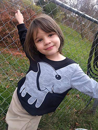 CM-Kid Little Boys' Elephant Long Sleeve T-shirt Cartoon Head Sweatshirt, Black, 5T