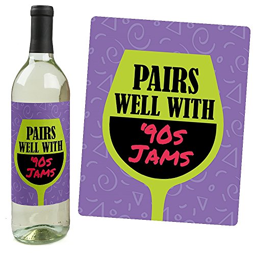 90'S Throwback - 1990S Wine Party Decorations For Women And Men - Bottle Label Stickers - Set Of 4 #TOP3