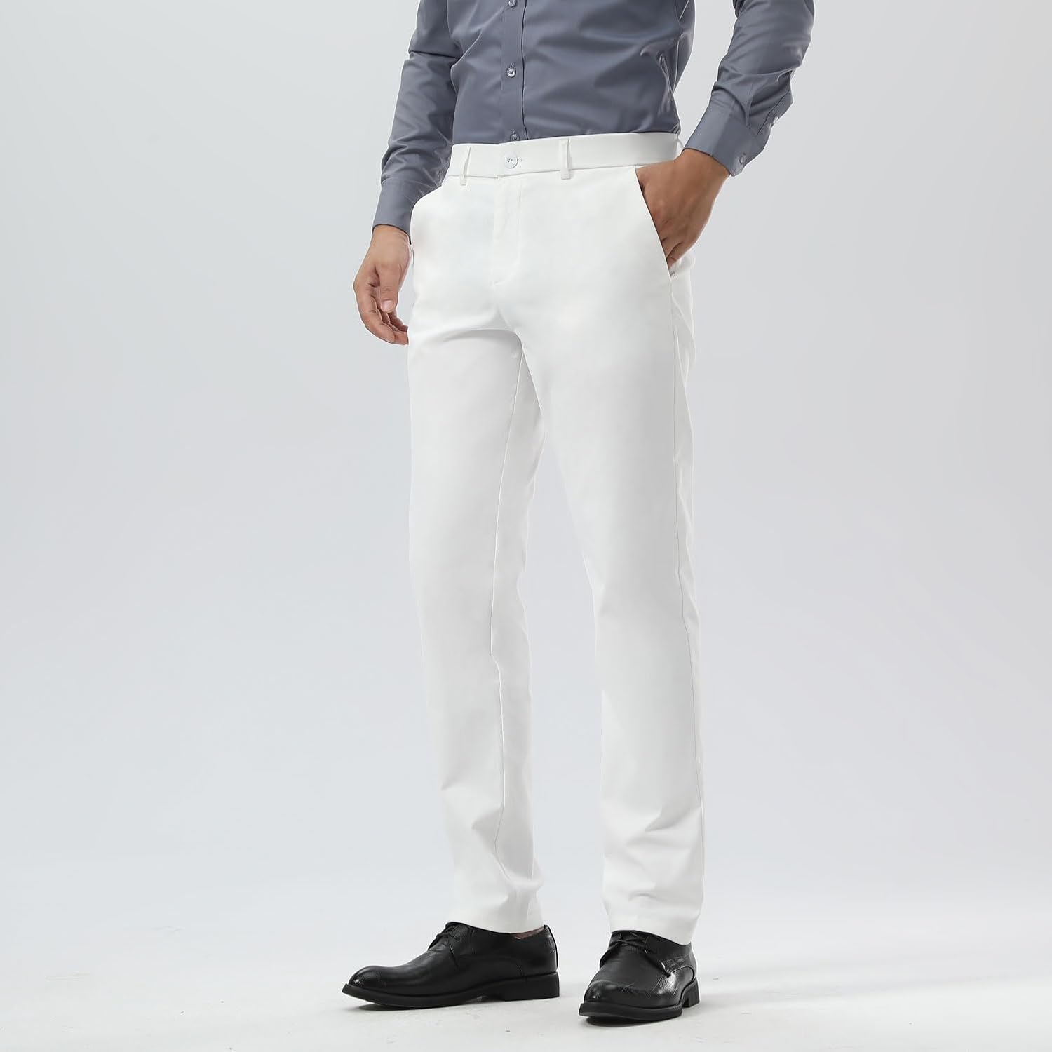 Plaid&Plain Men's Dress Pants Slim Fit Stretch Khaki Pants Wrinkle Free - Image 8