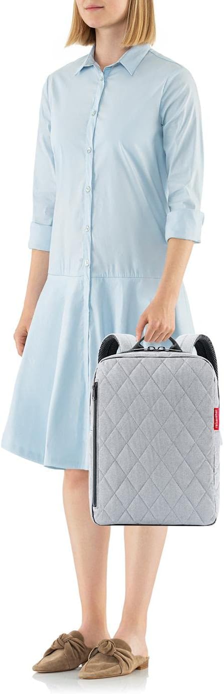 Reisenthel Classic Backpack M - durchdachter Rucksack, modernes Design mit Netzrücken - rechteckiger Boden für Stabilität Gold, Rhombus Light Grey, 13