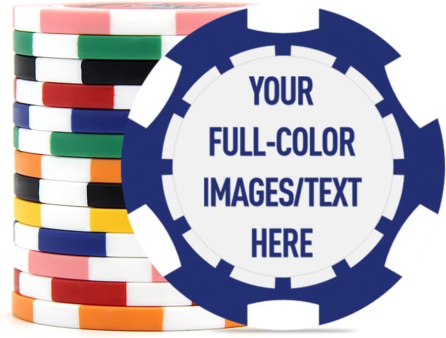 40mm Custom Poker Chips with Your Text,Logo or Design for Weddings, Anniversaries, Parties, Corporate Events and Fundraisers,100 Full Color 11.5 Gram Casino Sized Poker Chips