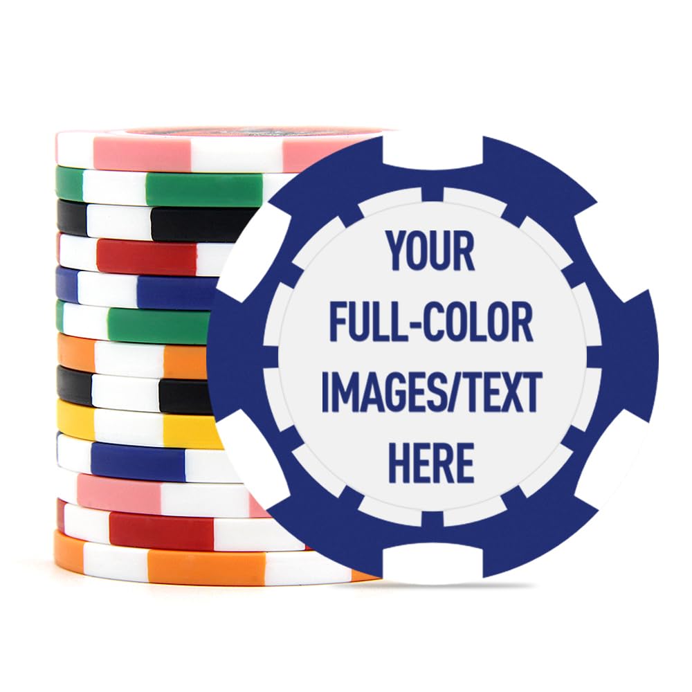 40mm Custom Poker Chips with Your Text, Logo or Design for Weddings, Anniversaries, Parties, Corporate Events and Fundraisers, 100 Full Color 11.5 Gram Casino Sized Poker Chips (Blue)