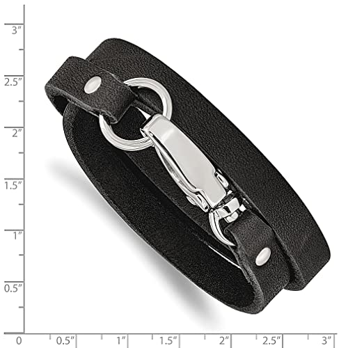 Ice Carats Stainless Steel Black Leather 25 Inch Wrap Bracelet Adjustable Stretch Fashion Jewelry For Women Gifts For Her #TOP2